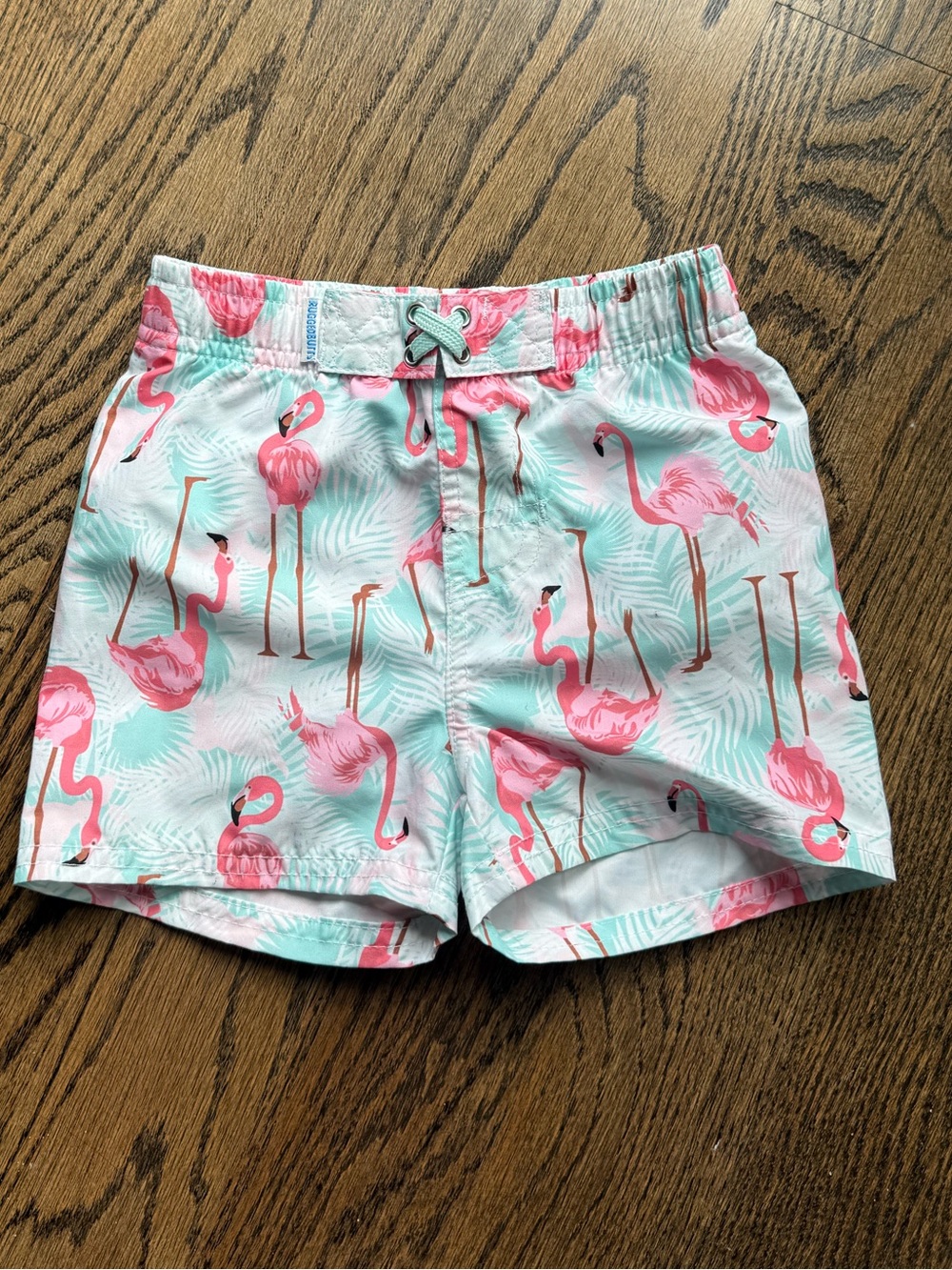 Boys Flamingo Print Swim Trunks - Pink & Turquoise